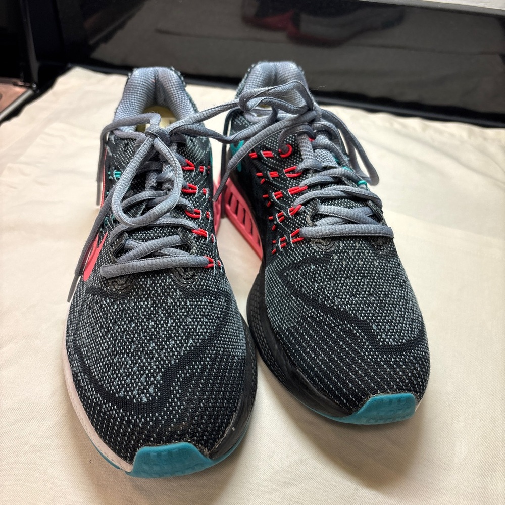 Nike Gray and Black Sneakers with Pink and Teal Accents